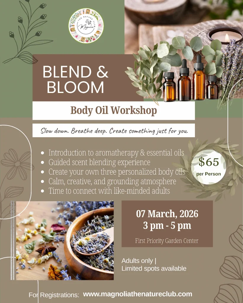 BLEND & BLOOM Body Oil Workshop by Magnolia The Nature Club